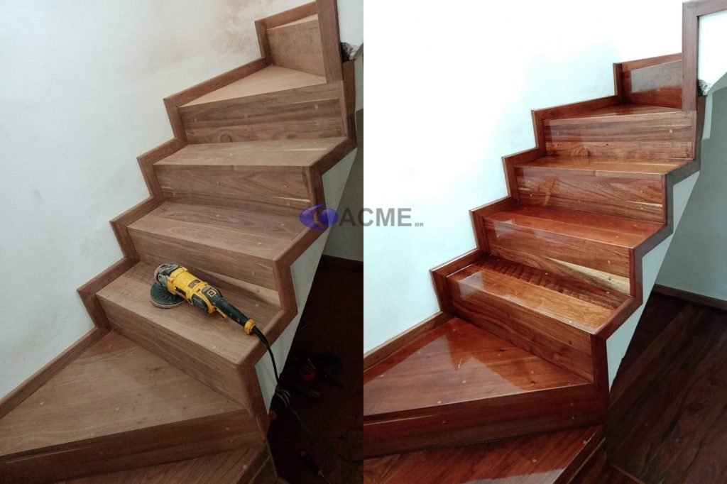 pulido de escaleras de madera